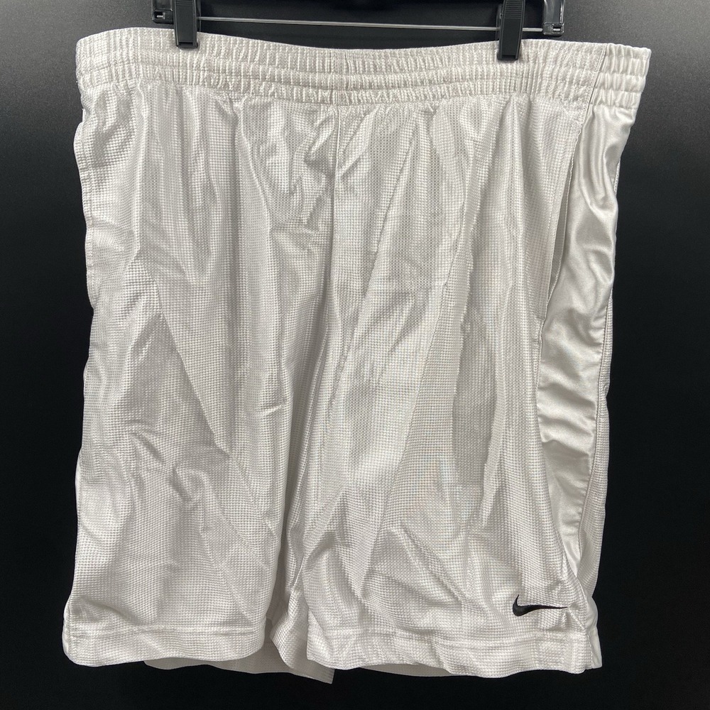 Vintage Nike Shorts Mens Large White Shiny Dazzle Basketball‎ Silky Shorts Y2K